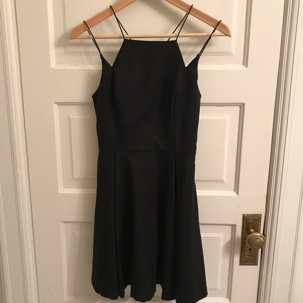 A-Line Black Geometric Spaghetti Strap Dress